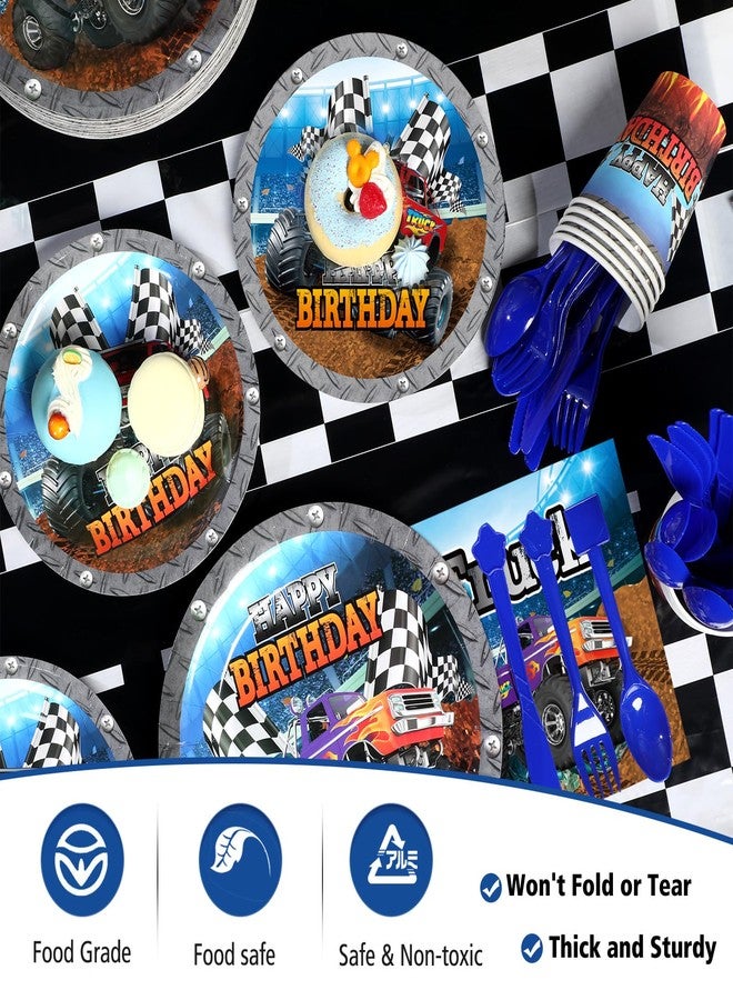 Sabary 173 Pcs Monster Truck Birthday Party Supplies Serves 24, Monster Truck Tablecloth Banner Plates Napkins Tableware Set for Themed Birthday Party Decorations - Image 4